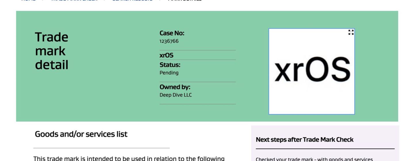 Apple зарегистрировала словесный знак xrOS для AR-шлема