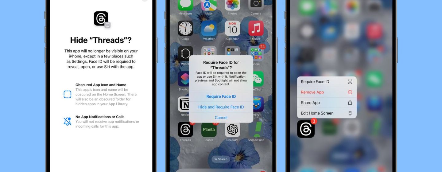 В iOS 18 можно блокировать и скрывать приложения для конфиденциальности