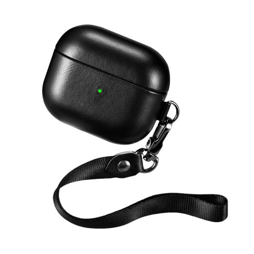 Кожаный чехол i-Carer Genuine Leather Case with Wrist Strap Black для AirPods 3