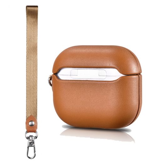 Шкіряний чохол i-Carer PU Leather Case with Wrist Strap Brown для AirPods 3