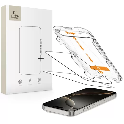 Захисне скло з аплікатором Tech-Protect Quick Set+ 2 шт. Black для iPhone 16 Pro