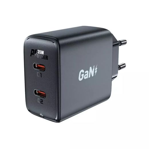 Швидка зарядка ACEFAST [A49] GaN Dual Port Series 2xUSB-C 35W Black
