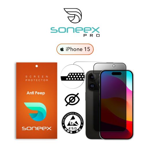 Захисне скло антишпигун Soneex Pro 2.5D Anti Peep 0.26mm для iPhone 15