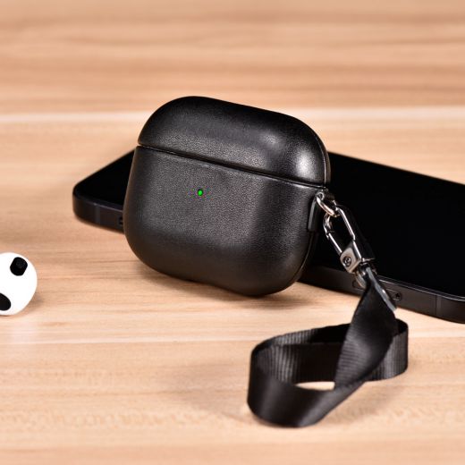 Кожаный чехол i-Carer PU Leather Case with Wrist Strap Black для AirPods 3