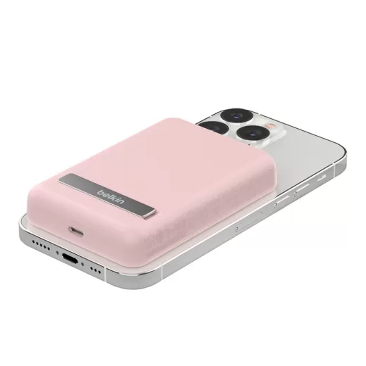 Зовнішній акумулятор з бездротовою зарядкою Belkin Magnetic Wireless Power Bank 5K + Stand Blush Pink (BBC010-PK)