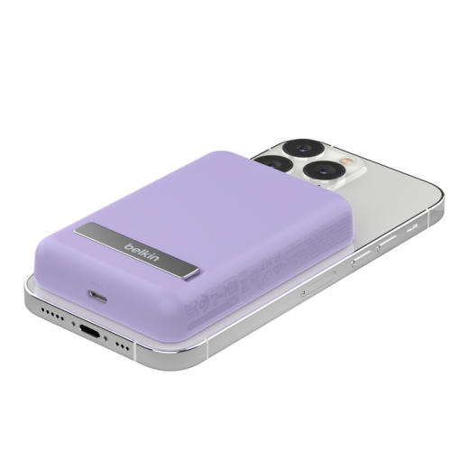 Зовнішній акумулятор з бездротовою зарядкою Belkin Magnetic Wireless Power Bank 5K + Stand Lavender Purple (BBC010-PU)