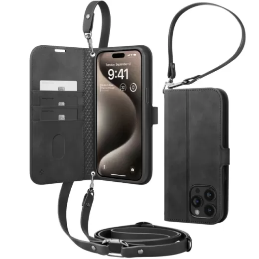 Чохол-книжка Spigen Wallet S Pro Black для iPhone 15 Pro (ACS06740)