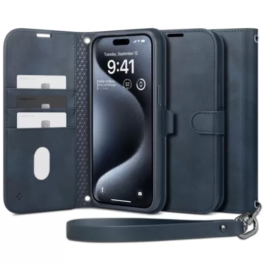 Чехол-книжка Spigen Wallet S Pro Navy для iPhone 15 Pro (ACS06741)