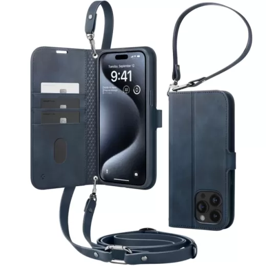 Чехол-книжка Spigen Wallet S Pro Navy для iPhone 15 Pro (ACS06741)