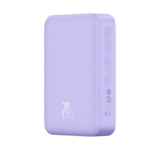 Повербанк (внешний аккумулятор) Baseus Airpow Magnetic Mini Wireless Fast Charge Power Bank 20000mAh 20W Purple - With Simple Series Charging Cable Type-C to Type-C (20V/3A) 30cm White