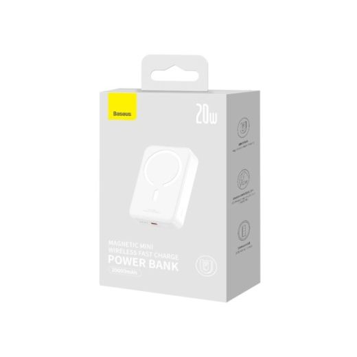 Павербанк (Зовнішній акумулятор) Baseus Airpow Magnetic Mini Wireless Fast Charge Power Bank 20000mAh 20W White - With Simple Series Charging Cable Type-C to Type-C (20V/3A) 30cm White