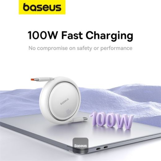 Выдвижной кабель для быстрой зарядки Baseus 100W Free2 Draw Mini Type-C до Type-C 1м White (P10364500211-00)