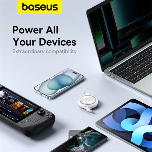 Выдвижной кабель для быстрой зарядки Baseus 100W Free2 Draw Mini Type-C до Type-C 1м White (P10364500211-00)