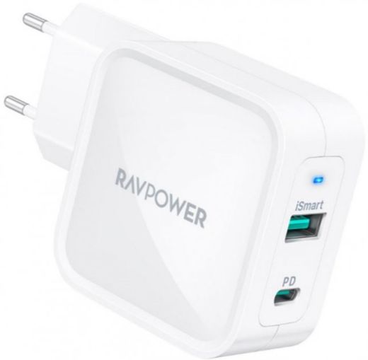 Сетевое зарядное устройство RAVPower 65W 2-Port PD Charger White (RP-PC133WH)