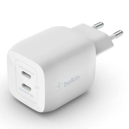 Быстрая зарядка Belkin Home Charger 45W GAN PD PPS Dual USB-C (WCH011VFWH)