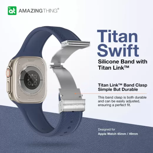 Силіконовий ремінець AMAZINGthing TITAN SWIFT Silicone Band with Leather Texture Blue для Apple Watch 49мм | 45мм | 44мм