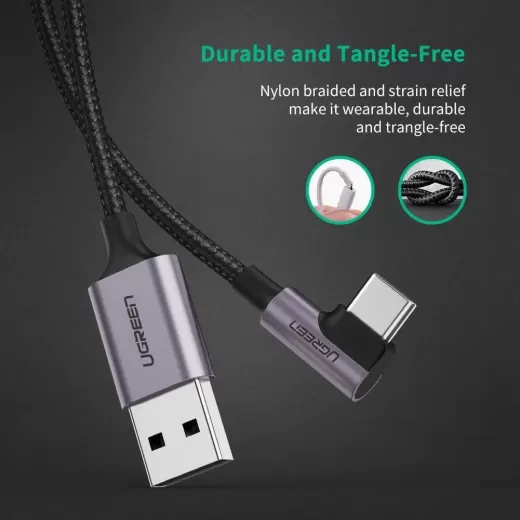 Кабель UGREEN US284 Angled USB AM to USB Type-C Cable Angled 1м
