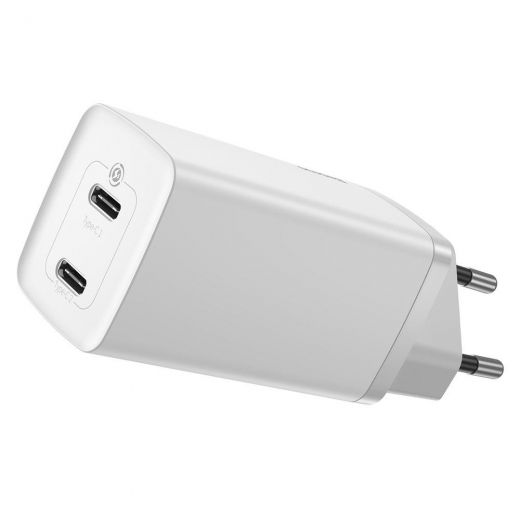 Зарядное устройство Baseus GaN2 Lite Quick Charger 2xUSB Type-C 65W, White (CCGAN2L-E02)
