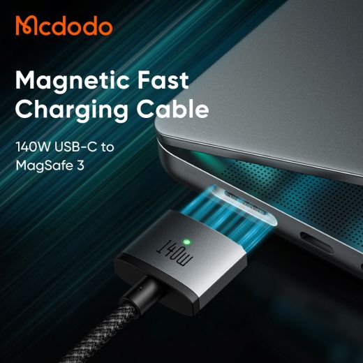 Кабель Mcdodo Magnetic Fast Charging Cable with LED 140W USB-C to MagSafe 3 Black 2 метра (CA-1470)