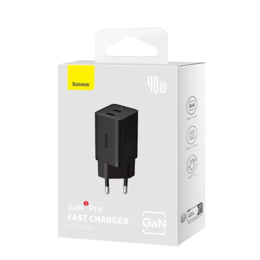 Быстрая зарядка Baseus GaN5 Pro Type-C + Type-C 40W Black (CCGP180101)