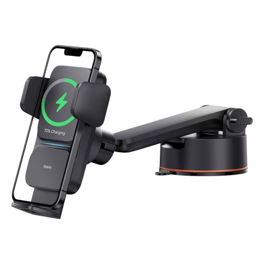 Тримач з бездротовою зарядкою для телефону Baseus Wisdom Auto Alignment Car Mount Wireless Charger QI 15W (Suction base) Black (CGZX000101)