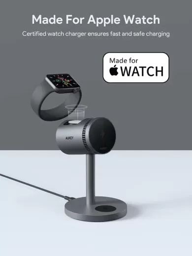Док-станція Aukey LC-MC311A MagFusion 3 в 1 Pro Qi2 Active Cooling Wireless Charging Station Gray