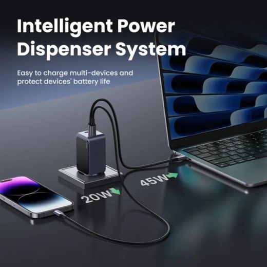Швидка зарядка Ugreen X553 Nexode Air GaN Tech USB + 2 x USB Type-C 65W Grey
