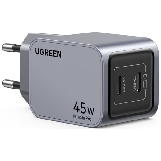 Швидка зарядка Ugreen X707 2xUSB-C 45W PD GaN Tech QC4.0 PD3.0 Space Gray