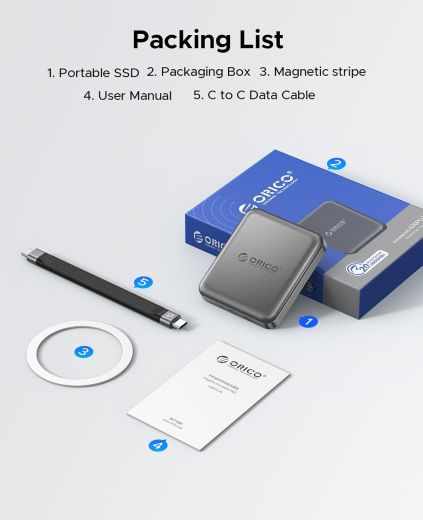 Магнитный внешний накопитель ORICO 1TB Magnetic External SSD Grey (‎A20PLUS-1TB)