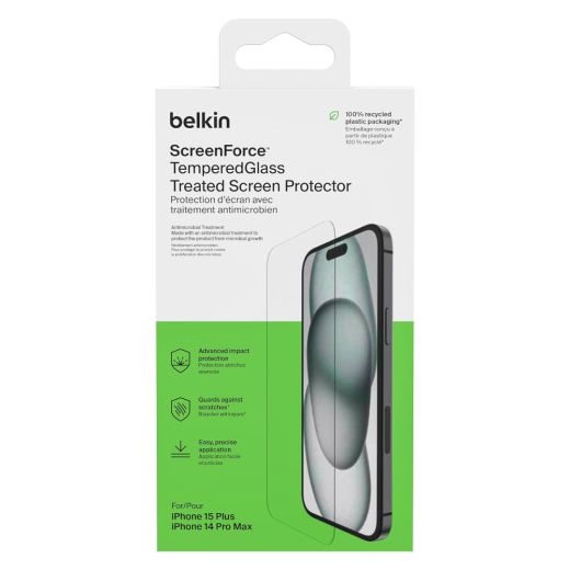 Защитное стекло Belkin TemperedGlass Treated Screen Protector для iPhone 15 Plus (OVA136zz)