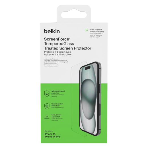 Защитное стекло Belkin TemperedGlass Treated Screen Protector для iPhone 15 (OVA135zz)