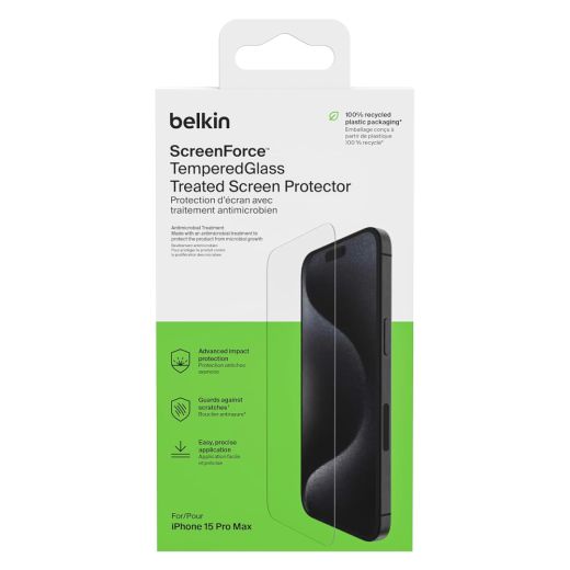 Захисне скло Belkin TemperedGlass Treated Screen Protector для iPhone 15 Pro Max (OVA138zz)