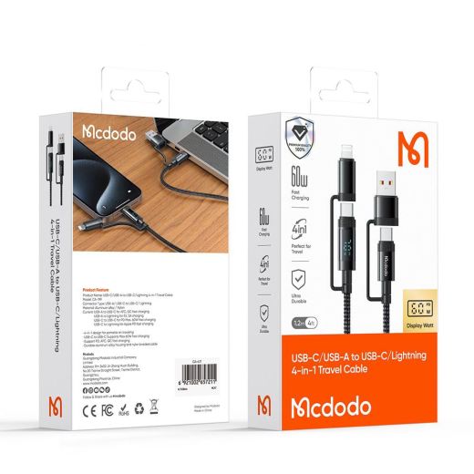 Кабель Mcdodo [CA-1990] 4 в 1 Travel Data Cable USB-C/USB to USB-C/Lightning 60W 1.2м Black