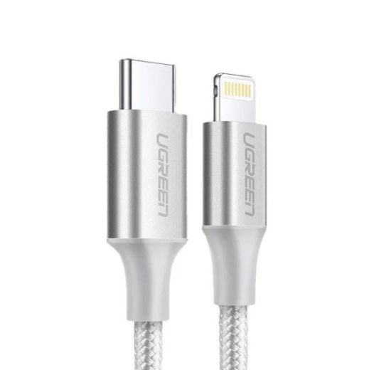 Кабель UGREEN US304 USB-C to Lightning M/M Cable Aluminum Shell Braided 1m Silver (70523)	