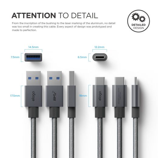 Кабель Elago USB-C to USB-A Dark Grey