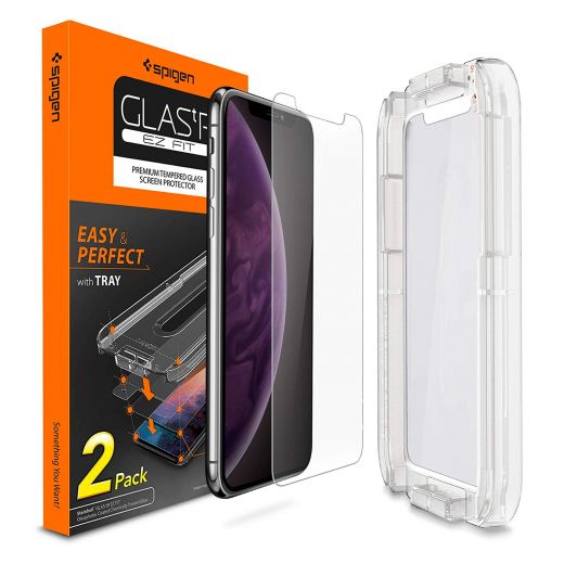 Защитное стекло Spigen GLAS.tR для iPhone 11 Pro Max/XS MAX (2 стекла + рамка для поклейки)
