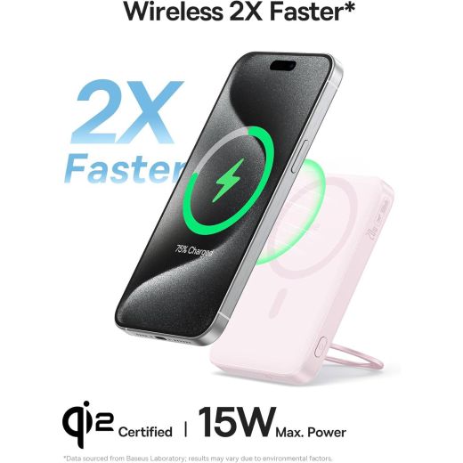 Повербанк Baseus PicoGo Ultra-Slim Qi2 Magnetic 15W Power Bank 5000mAh Pink