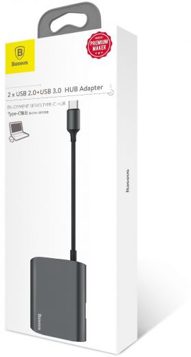 Адаптер Baseus Enjoyment series Type-C to 2 x USB 2.0+USB 3.0 HUB Adapter Gray