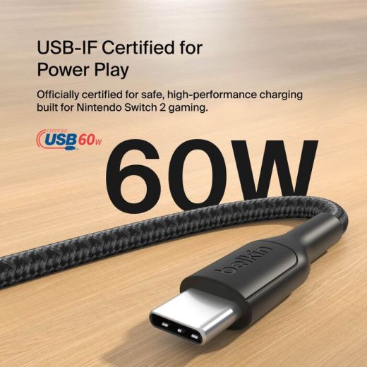 Кабель Belkin USB-C to USB-C Cable 60W для Nintendo Switch 2 (ENA008fq2MBK)
