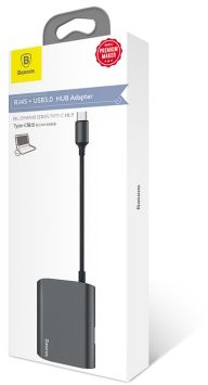 Адаптер Baseus Enjoyment series Type-C to RJ45+USB3.0 HUB Adapter Gray