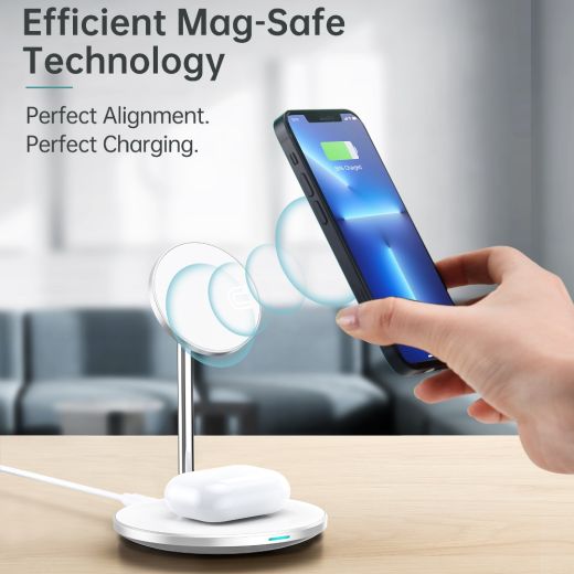 Бездротова зарядка Choetech Magnetic 2 in 1 magnetic Wireless Charging Stand White (T581-F) для iPhone та AirPods