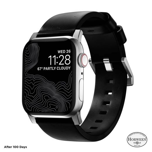 Шкіряний ремінець Nomad Modern Band Horween Leather Black / Silver Hardware (NM1A41SM00) для Apple Watch 49мм | 46мм | 45мм | 44мм