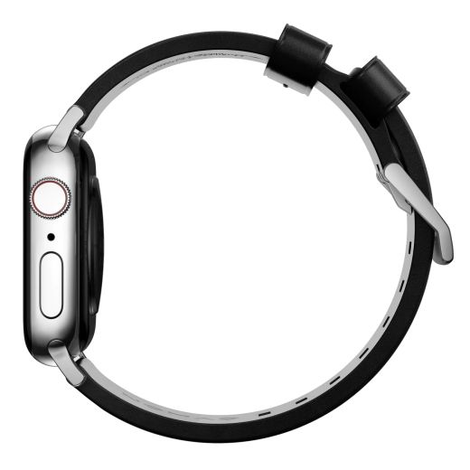 Шкіряний ремінець Nomad Modern Band Horween Leather Black / Silver Hardware для Apple Watch 49мм | 45мм | 44мм
