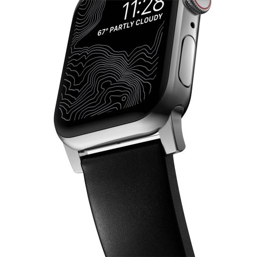 Шкіряний ремінець Nomad Modern Band Horween Leather Black / Silver Hardware (NM1A41SM00) для Apple Watch 49мм | 46мм | 45мм | 44мм