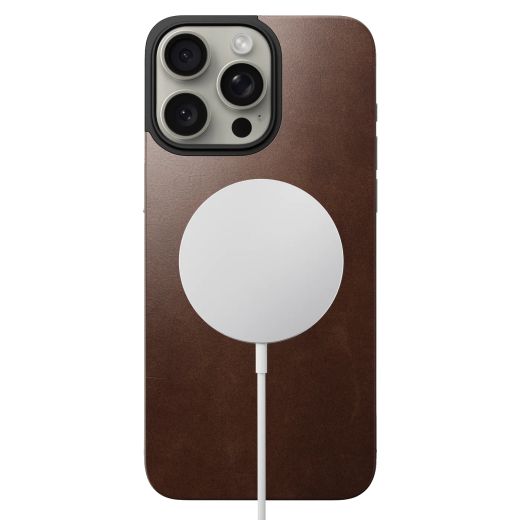 Шкіряна магнітна накладна на задню панель Nomad Magnetic Leather Back Horween Leather Rustic Brown для iPhone 15 Pro