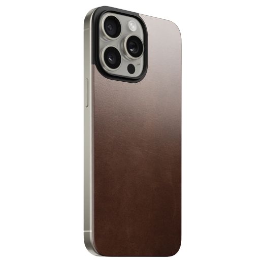 Шкіряна магнітна накладна на задню панель Nomad Magnetic Leather Back Horween Leather Rustic Brown для iPhone 15 Pro