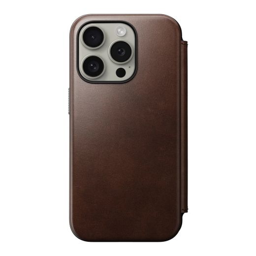 Кожаный чехол-книжка Nomad Modern Horween Leather Folio Case Rustic Brown для iPhone 15 Pro Max