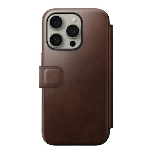 Шкіряний чохол-книжка Nomad Modern Horween Leather Folio Case Rustic Brown для iPhone 15 Pro