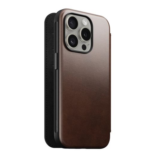 Кожаный чехол-книжка Nomad Modern Horween Leather Folio Case Rustic Brown для iPhone 15 Pro