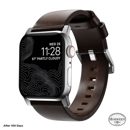 Шкіряний ремінець Nomad Modern Band Horween Leather Rustic Brown / Silver Hardware (NM1A4RSM00) для Apple Watch 49мм | 46мм | 45мм | 44мм